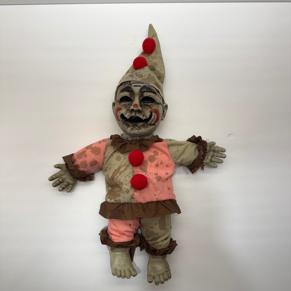 Animated Creepy Clown Doll Horror Halloween Prop Stained Stitched Voices